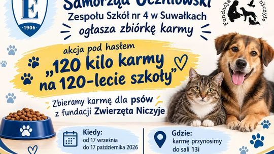 „120 kilo karmy na 120-lecie szkoły”. Uczniowie ZS nr 4 w Suwałkach pomagają psom
