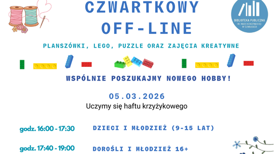 Czwartkowy OFF-LINE: haft krzyżykowy – dwie grupy wiekowe