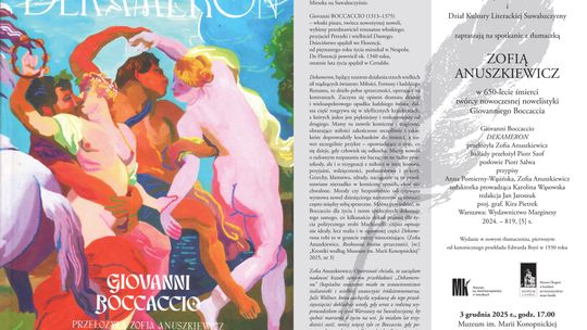 „Dekameron” Giovanniego Boccaccia w nowym tłumaczeniu – spotkanie z Zofią Anuszkiewicz w Muzeum Okręgowym w Suwałkach „Dekameron” Giovanniego Boccaccia w nowym tłumaczeniu – spotkanie z Zofią Anuszkiewicz w Muzeum Okręgowym w Suwałkach