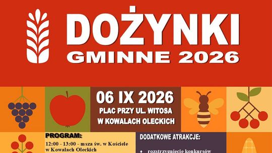Dożynki Gminne 2026 w Kowalach Oleckich. Będzie muzyka, konkursy i atrakcje dla dzieci