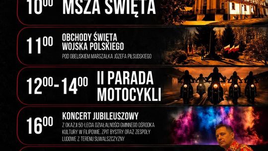 🎉Filipów zaprasza na wielkie świętowanie! Jubileusz 50-lecia GOK, Święto Wojska Polskiego i koncert Marcina Siegieńczuka