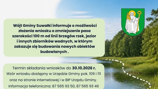 Gmina Suwałki zbiera wnioski dotyczące pasa ochronnego przy zbiornikach wodnych