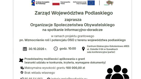 Granty do 100 tys. zł dla organizacji pozarządowych. Spotkanie w Suwałkach