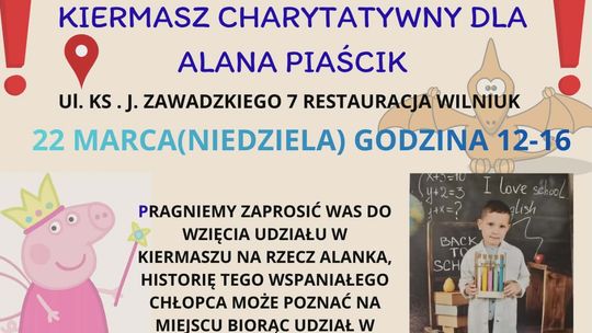 Kiermasz charytatywny dla Alana Piaścik – zaproszenie do wspólnego pomagania Kiermasz charytatywny dla Alana Piaścik – zaproszenie do wspólnego pomagania