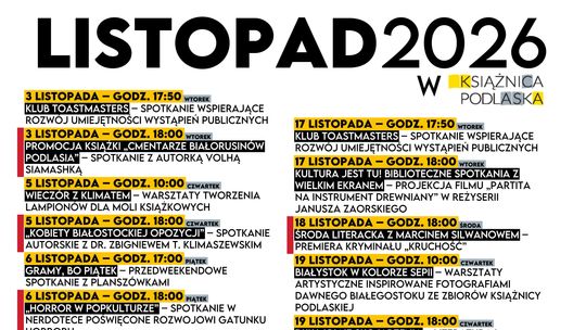 Listopad pełen wydarzeń w Białymstoku. Książki, warsztaty, spotkania i festiwal literacki