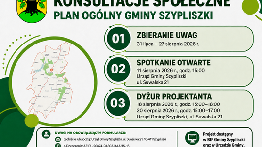 Mieszkańcy gminy Szypliszki mogą zdecydować o jej przyszłości. Trwają konsultacje planu ogólnego