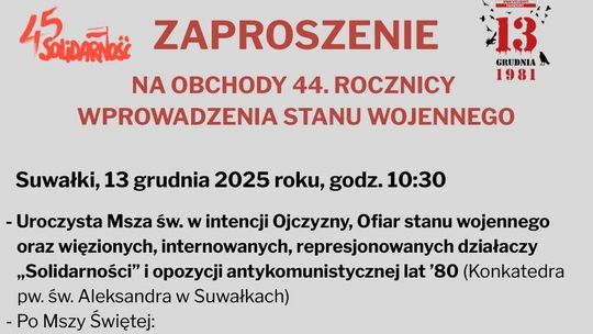 Obchody 44. rocznicy wprowadzenia stanu wojennego w Suwałkach Obchody 44. rocznicy wprowadzenia stanu wojennego w Suwałkach