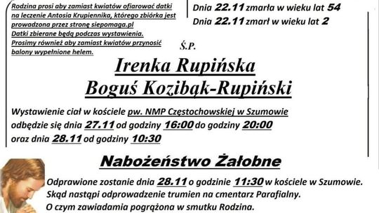 🕊️ Pożegnanie Śp. Ireny Rupińskiej i Jej wnuka Bogusia