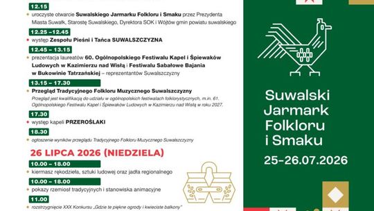 Suwalski Jarmark Folkloru i Smaku 2026 już w ten weekend. Muzyka ludowa, pierogi i regionalne przysmaki w centrum Suwałk