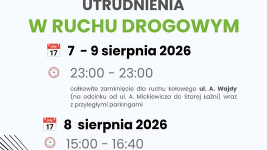 Uwaga kierowcy! Przez trzy dni centrum Suwałk z utrudnieniami. Zmiany przez Dni Suwałk – Lato ZET 2026