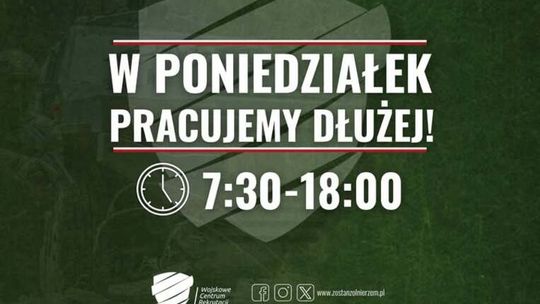 WCR w Suwałkach dłużej otwarte w poniedziałek. Dodatkowy czas dla osób zainteresowanych służbą