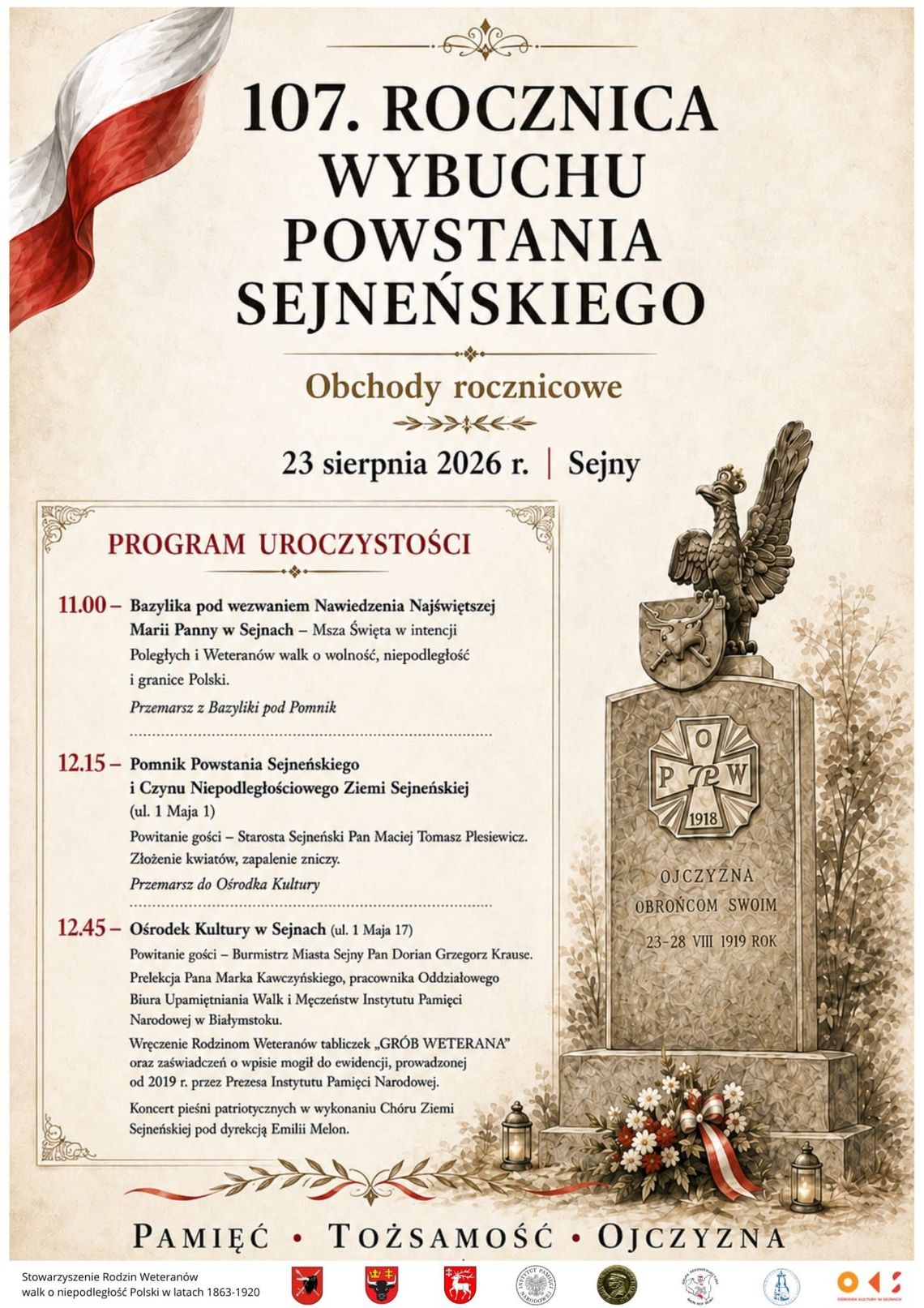 107. rocznica Powstania Sejneńskiego. Sejny uczczą pamięć uczestników walk 107. rocznica Powstania Sejneńskiego. Sejny uczczą pamięć uczestników walk