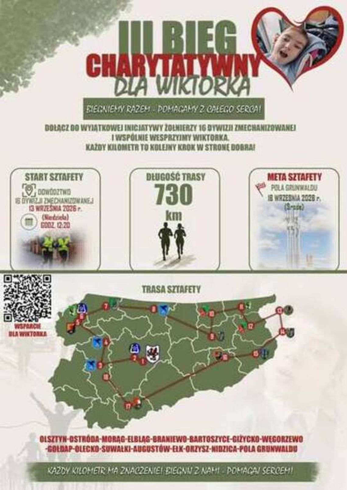 730 kilometrów dla Wiktorka. Żołnierze 16 Dywizji Zmechanizowanej pobiegną przez Suwałki