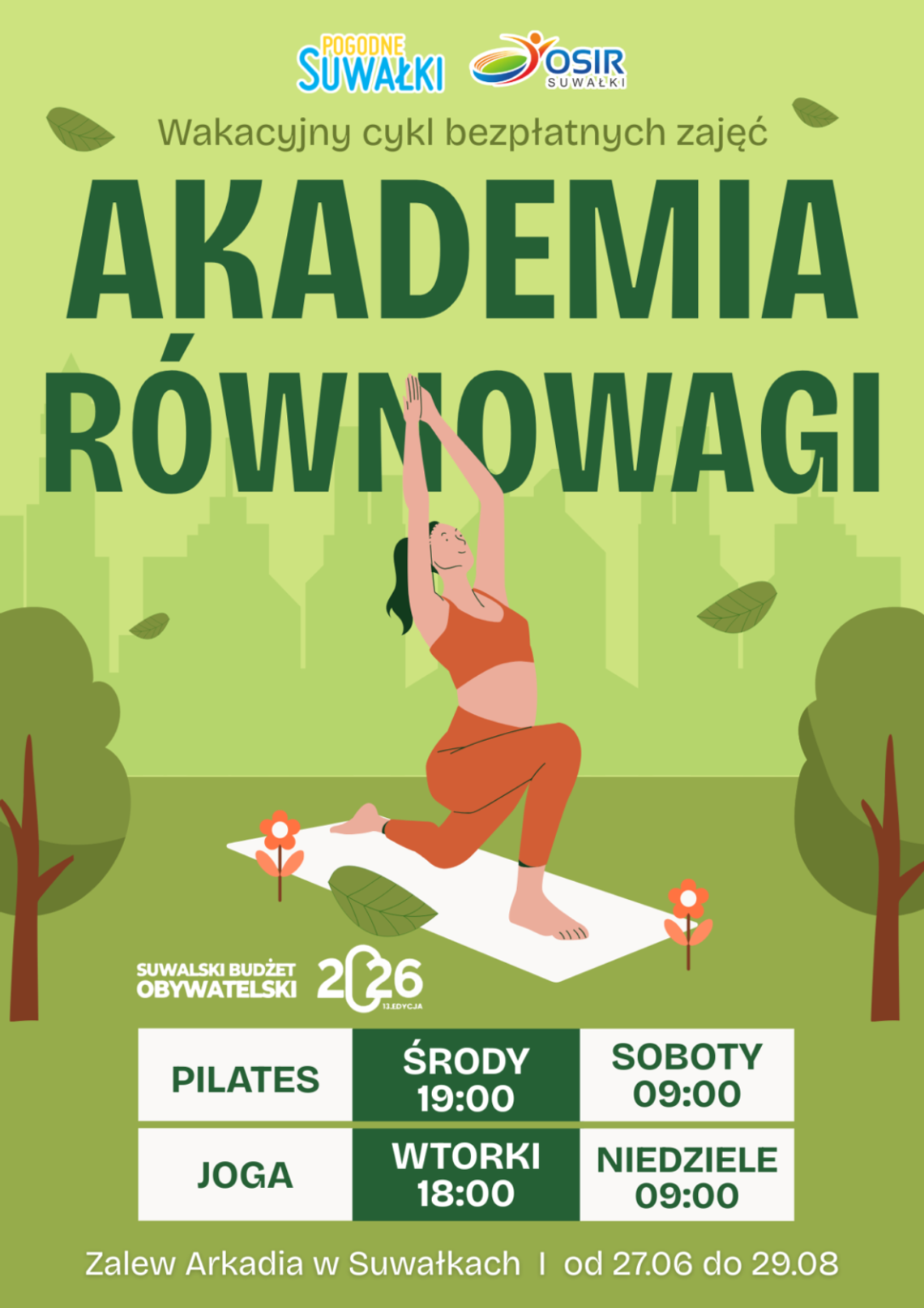 🧘‍♀️🌿 Akademia Równowagi wraca nad Zalew Arkadia – bezpłatne zajęcia dla mieszkańców Suwałk 🌞