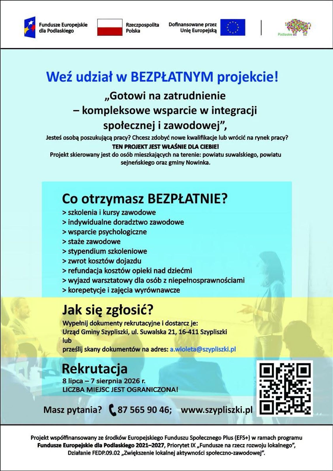 Bezpłatne szkolenia, staże i wsparcie w znalezieniu pracy. Gmina Szypliszki rozpoczęła rekrutację