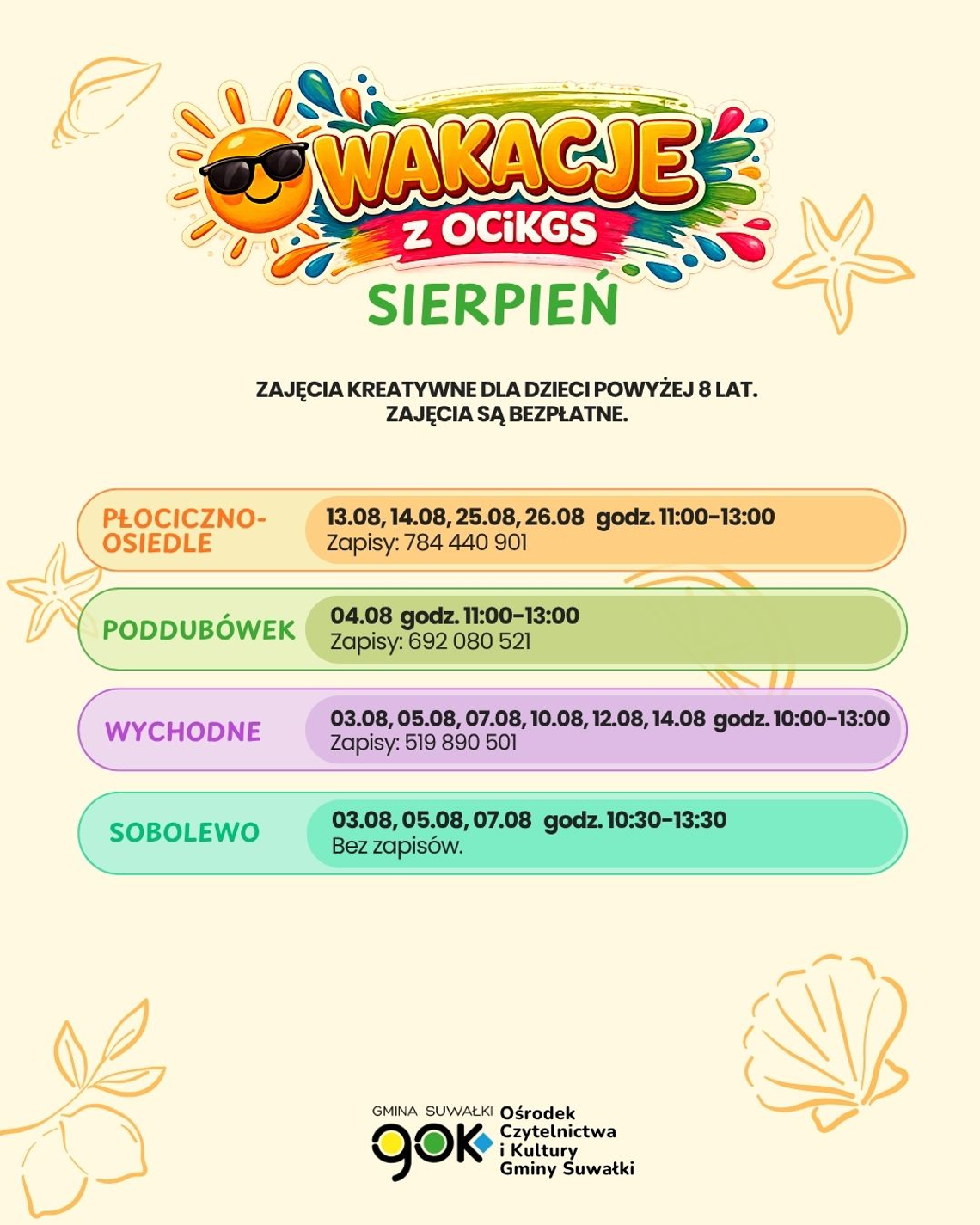 Bezpłatne wakacyjne zajęcia dla dzieci w Gminie Suwałki. Ruszają kreatywne warsztaty Bezpłatne wakacyjne zajęcia dla dzieci w Gminie Suwałki. Ruszają kreatywne warsztaty