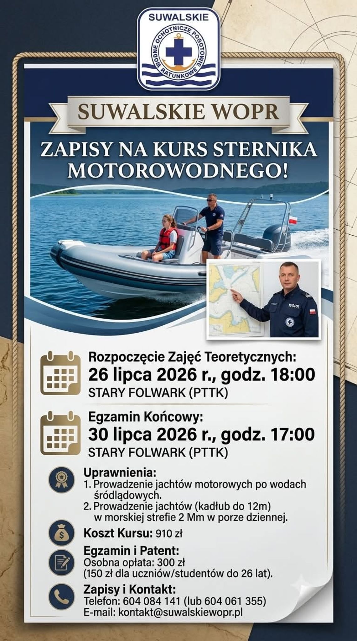Chcesz zdobyć patent sternika motorowodnego? Suwalskie WOPR rozpoczyna nowy kurs Chcesz zdobyć patent sternika motorowodnego? Suwalskie WOPR rozpoczyna nowy kurs