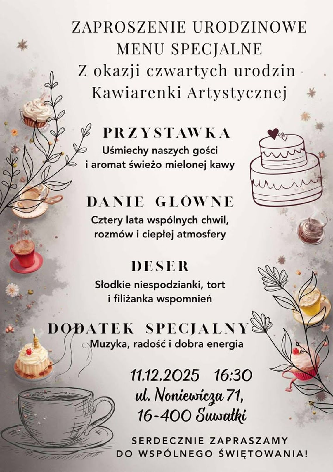 ☕ Czwarte urodziny Kawiarenki Artystycznej — święto pracy, pasji i serca 🎂 ☕ Czwarte urodziny Kawiarenki Artystycznej — święto pracy, pasji i serca 🎂