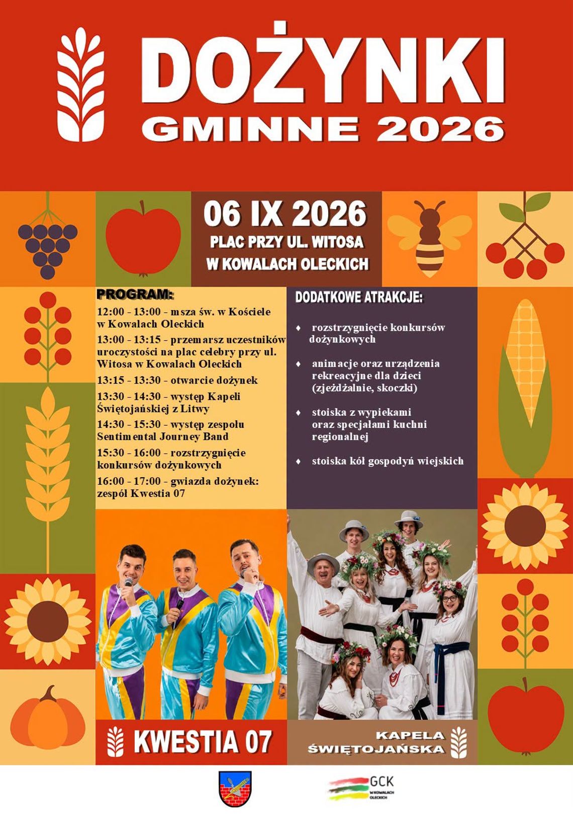 Dożynki Gminne 2026 w Kowalach Oleckich. Będzie muzyka, konkursy i atrakcje dla dzieci