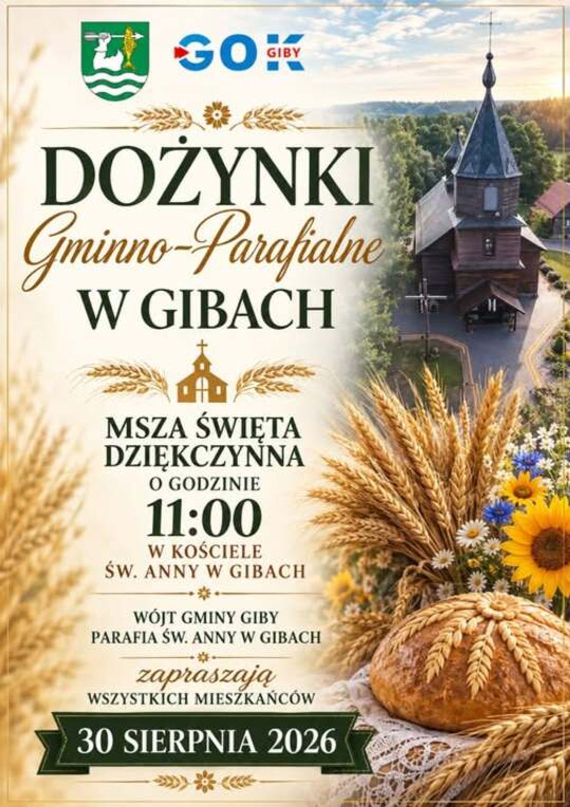 Dożynki Gminno-Parafialne w Gibach. Mieszkańcy spotkają się na wspólnym święcie plonów