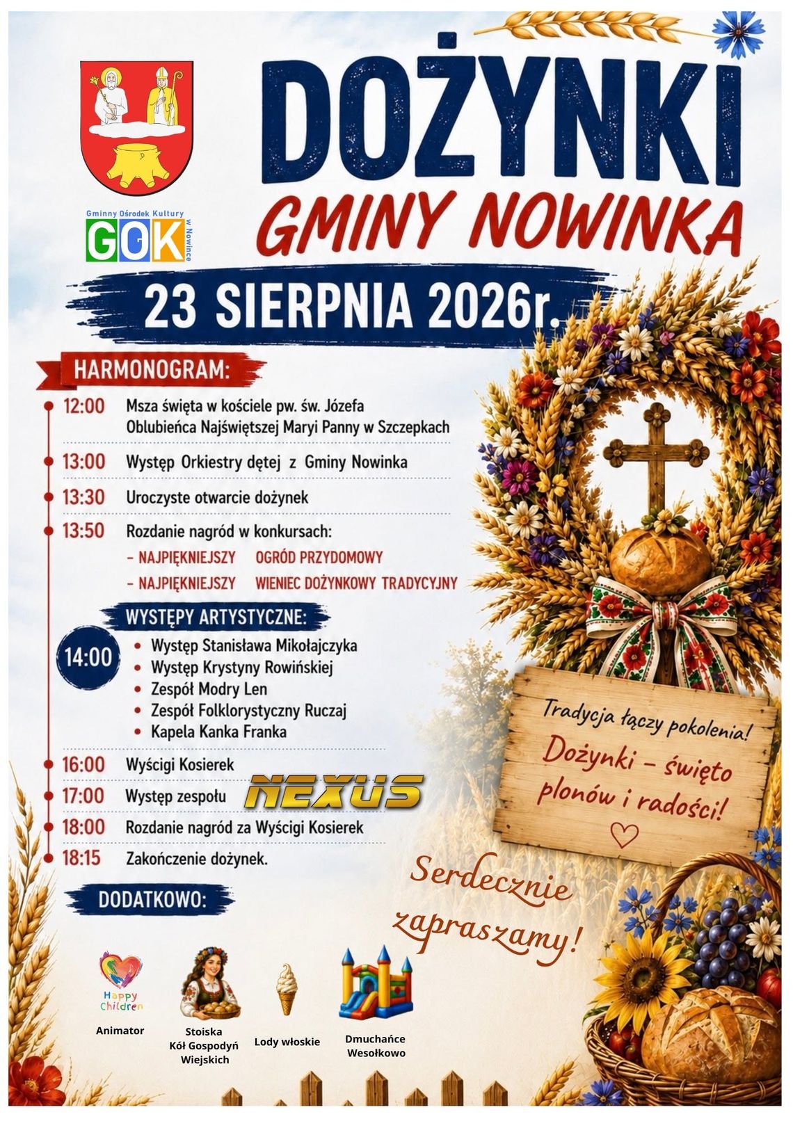 Dożynki Gminy Nowinka i Wyścigi Kosiarek. 23 sierpnia wielka zabawa w Szczepkach