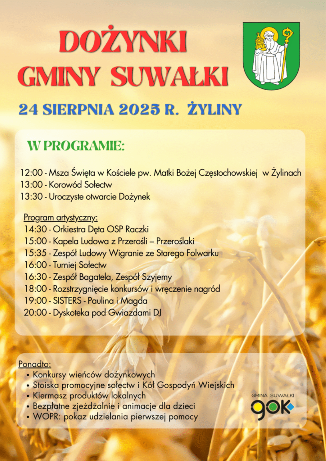 Dożynki Gminy Suwałki 2025 – Święto plonów już 24 sierpnia w Żylinach! 🌾