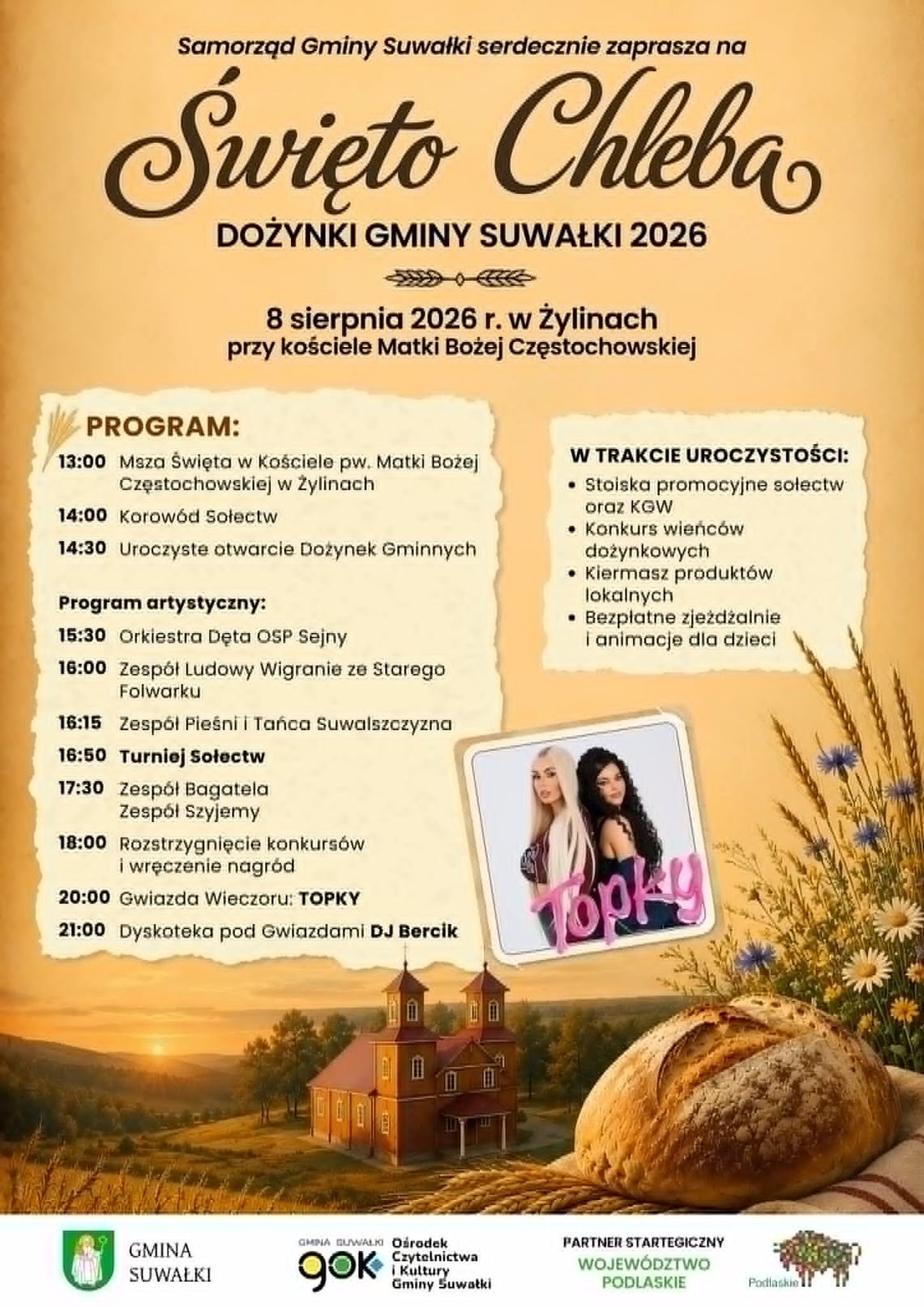 Dożynki Gminy Suwałki 2026 już 8 sierpnia. W Żylinach wystąpi zespół Topky