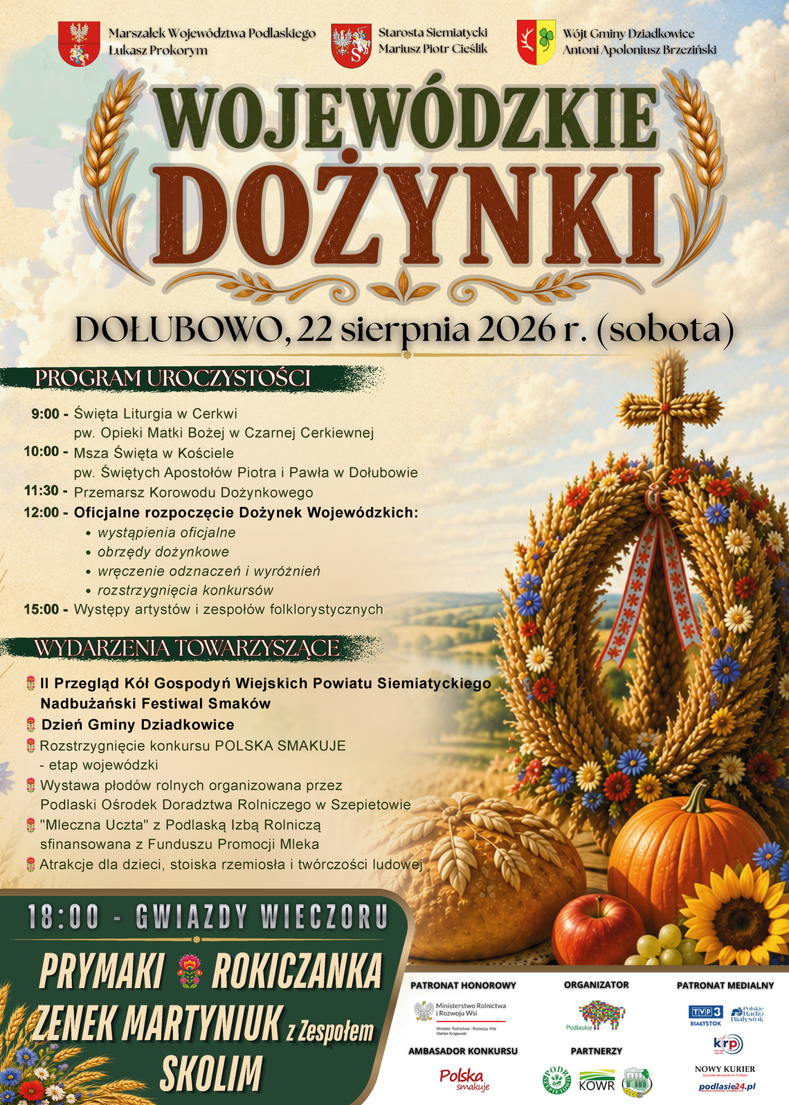 Dożynki Wojewódzkie 2026 już 22 sierpnia. Wielkie święto plonów w Dołubowie Dożynki Wojewódzkie 2026 już 22 sierpnia. Wielkie święto plonów w Dołubowie