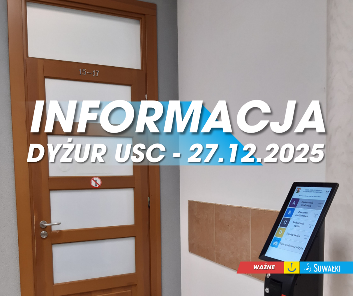 Dyżur Urzędu Stanu Cywilnego w zakresie rejestracji zgonów – 27 grudnia 2025 r.