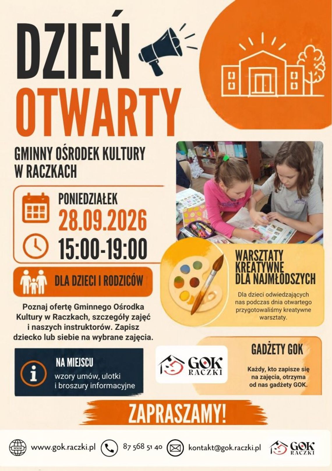 Dzień Otwarty w GOK Raczki. Poznaj ofertę zajęć na rok 2026/2027 Dzień Otwarty w GOK Raczki. Poznaj ofertę zajęć na rok 2026/2027