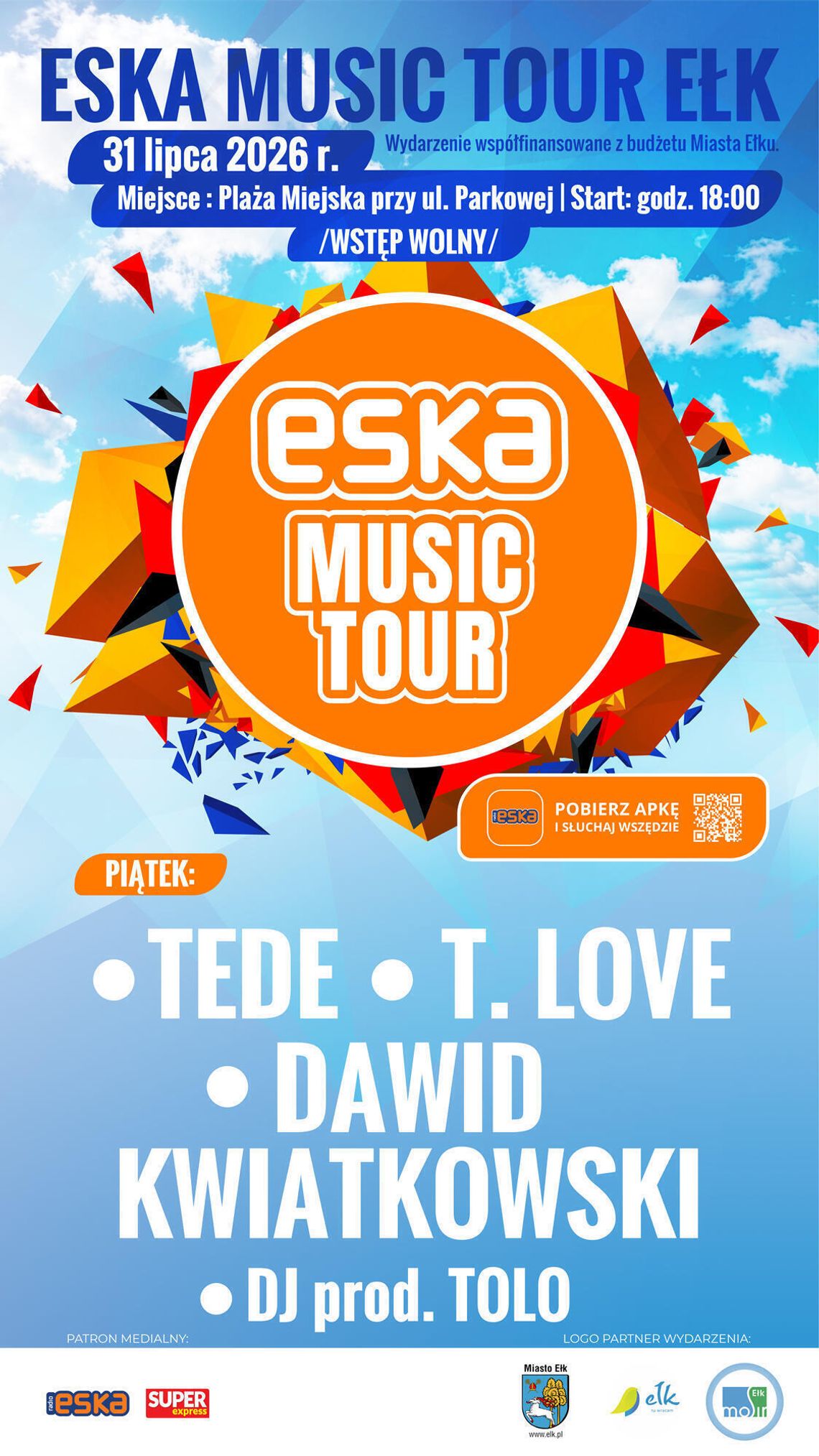Ełk rozbrzmi największymi hitami. TEDE, T-Love i Dawid Kwiatkowski wystąpią podczas ESKA Music Tour 2026