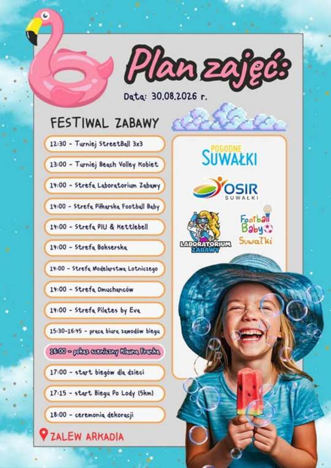 Festiwal Zabawy już 30 sierpnia w Suwałkach. Sport, dmuchańce, Klaun Franek i Bieg Po Lody Festiwal Zabawy już 30 sierpnia w Suwałkach. Sport, dmuchańce, Klaun Franek i Bieg Po Lody