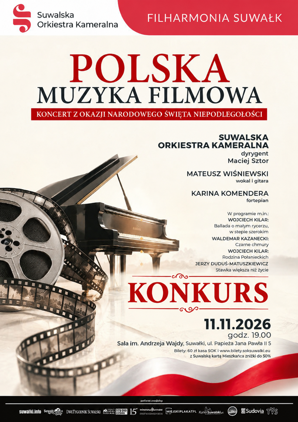 Filmowe przeboje i muzyczne wspomnienia. Koncert Suwalskiej Orkiestry Kameralnej na 11 listopada