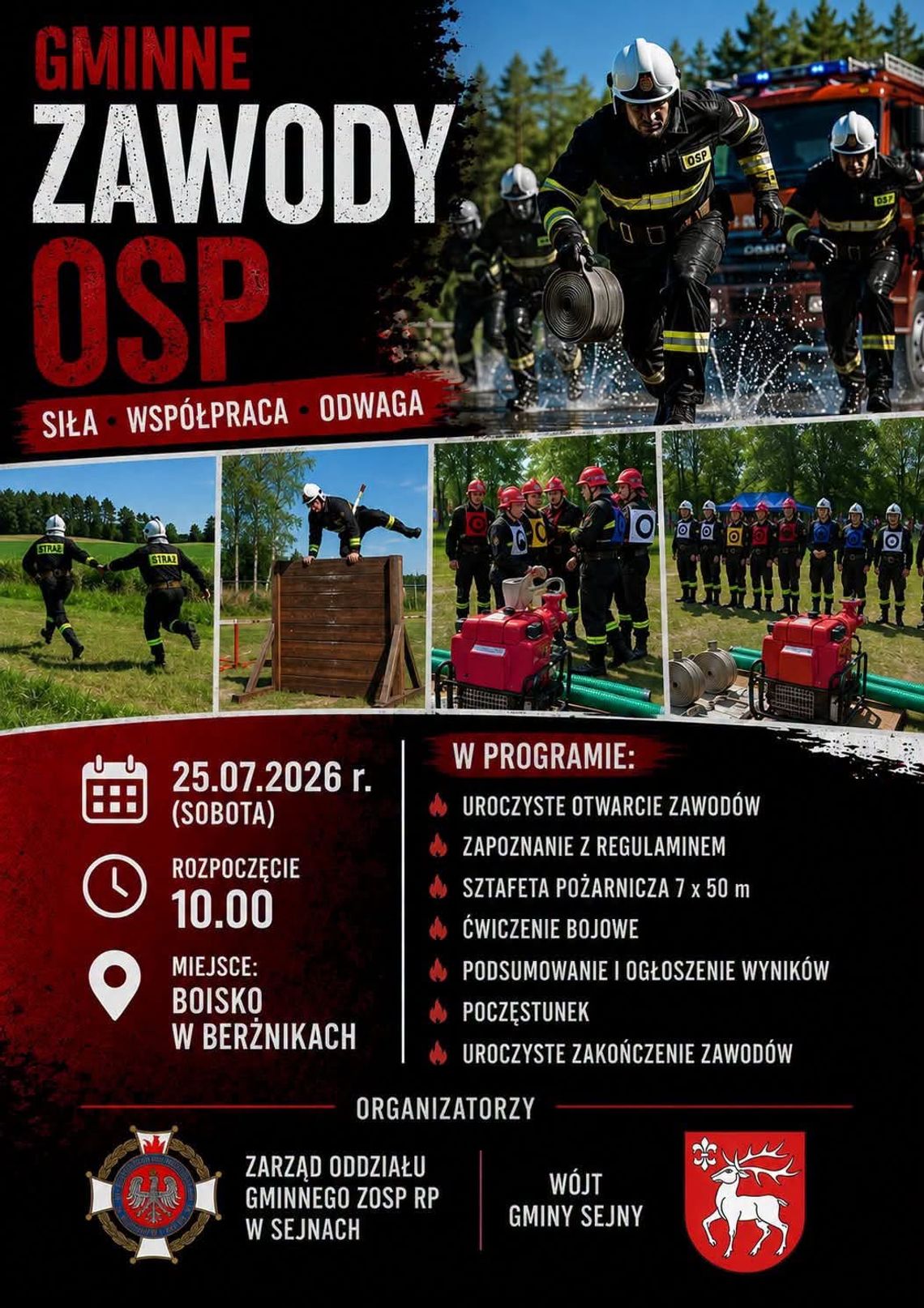 Gminne Zawody Sportowo-Pożarnicze OSP Gminy Sejny już 25 lipca. Strażackie emocje i wyjątkowa rywalizacja w Berżnikach Gminne Zawody Sportowo-Pożarnicze OSP Gminy Sejny już 25 lipca. Strażackie emocje i wyjątkowa rywalizacja w Berżnikach