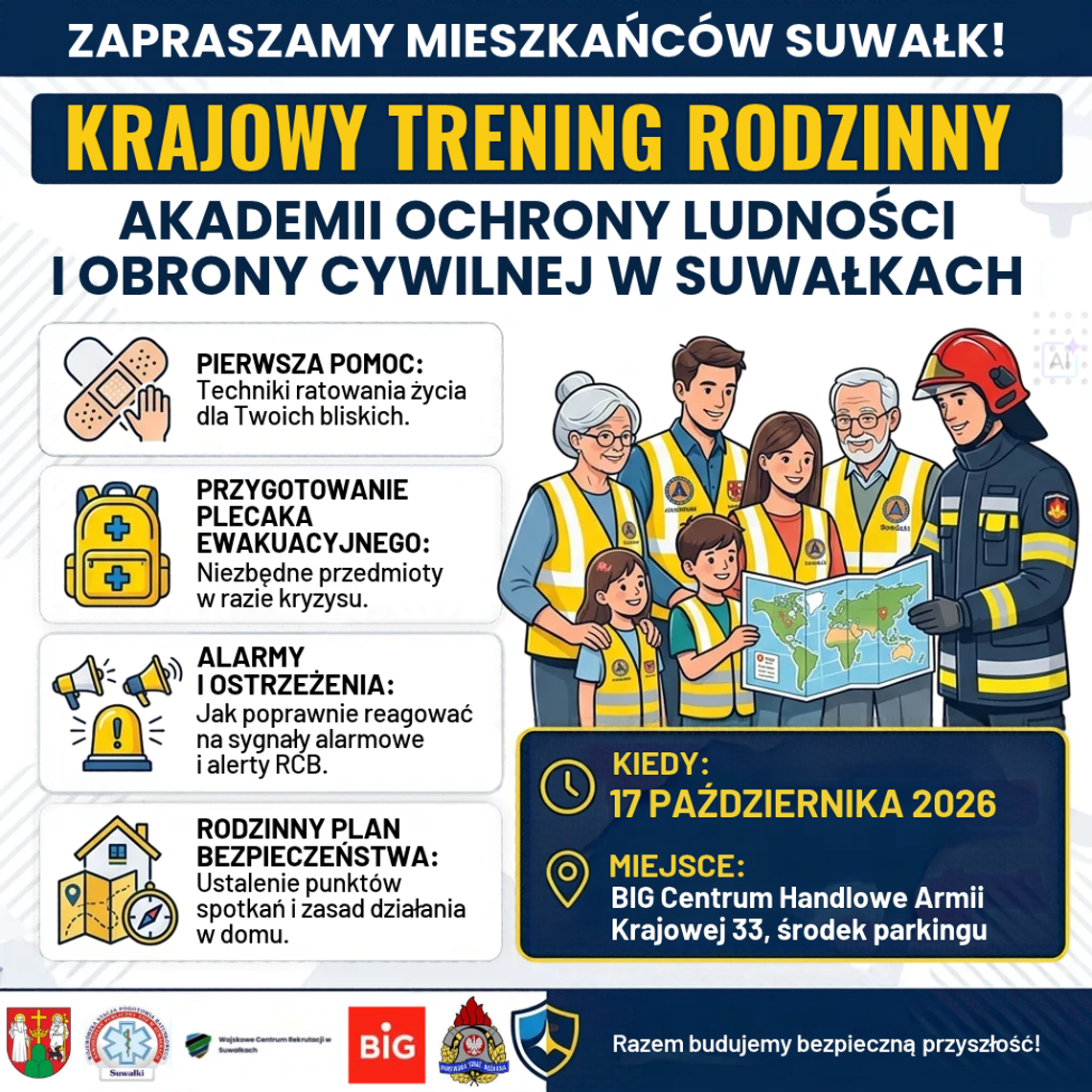 Jak zachować się podczas alarmu? Suwałki organizują trening bezpieczeństwa dla rodzin