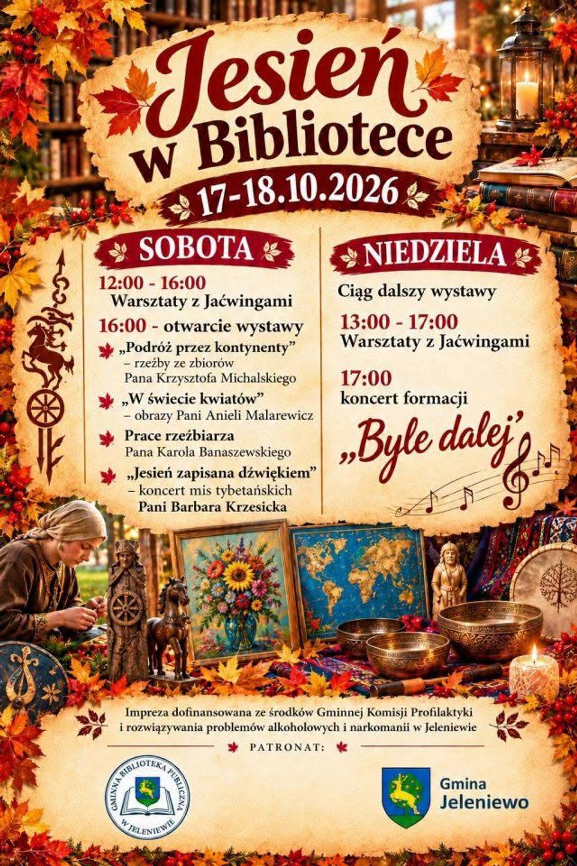 „Jesień w Bibliotece” w Jeleniewie. Warsztaty, wystawy i koncerty już 17–18 października „Jesień w Bibliotece” w Jeleniewie. Warsztaty, wystawy i koncerty już 17–18 października