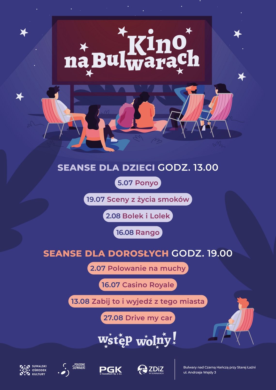 🎬 Kino na Bulwarach – letnie seanse filmowe w Suwałkach 🎬 Kino na Bulwarach – letnie seanse filmowe w Suwałkach