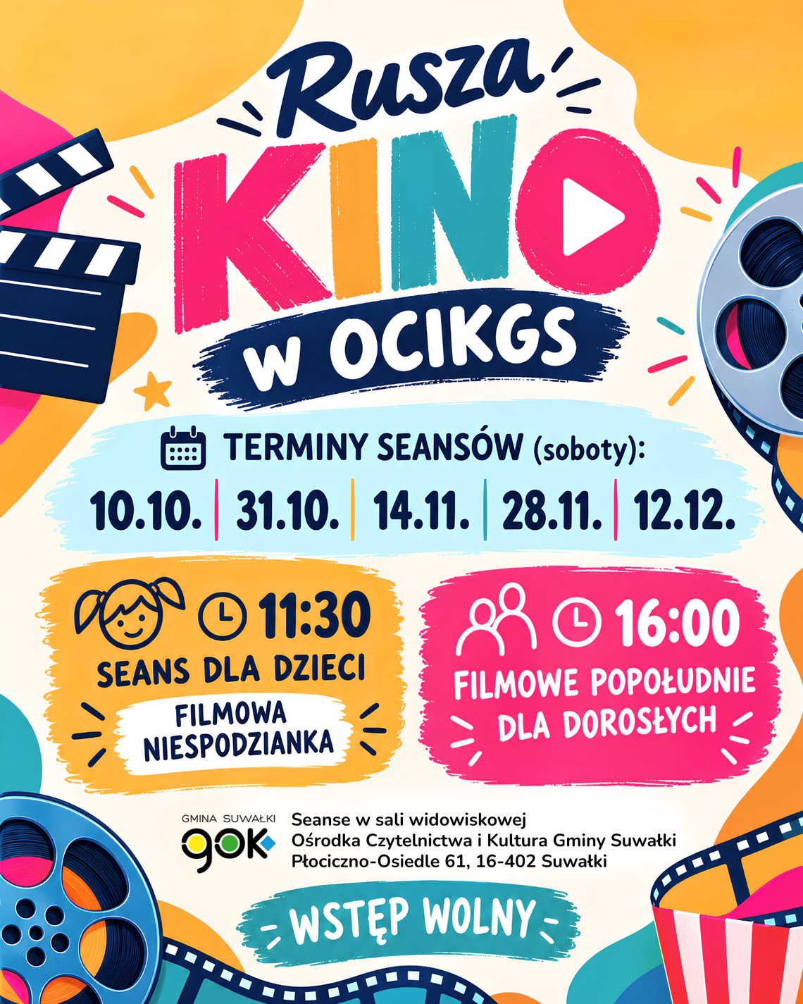 Kino rusza w OCiKGS! Filmowe soboty dla dzieci i dorosłych. Wstęp wolny Kino rusza w OCiKGS! Filmowe soboty dla dzieci i dorosłych. Wstęp wolny