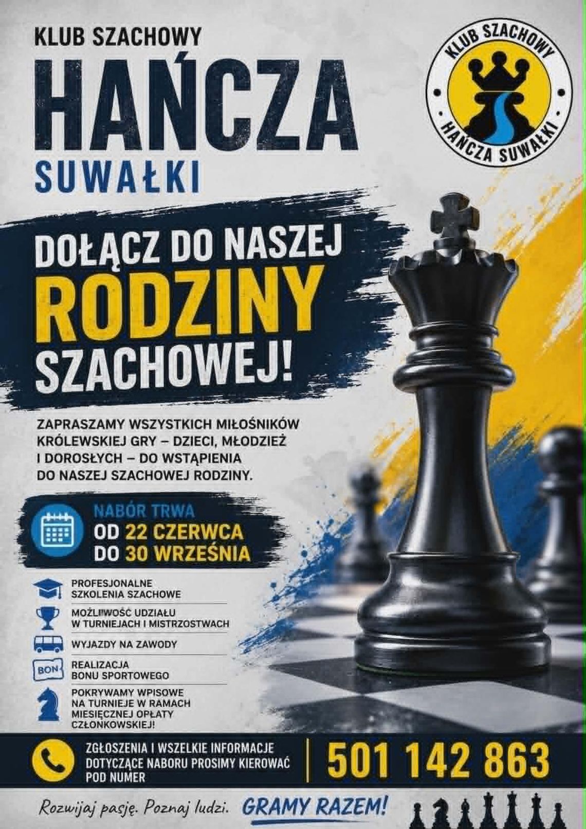 Klub Szachowy Hańcza Suwałki rozpoczyna nabór. Dołącz do szachowej rodziny! Klub Szachowy Hańcza Suwałki rozpoczyna nabór. Dołącz do szachowej rodziny!