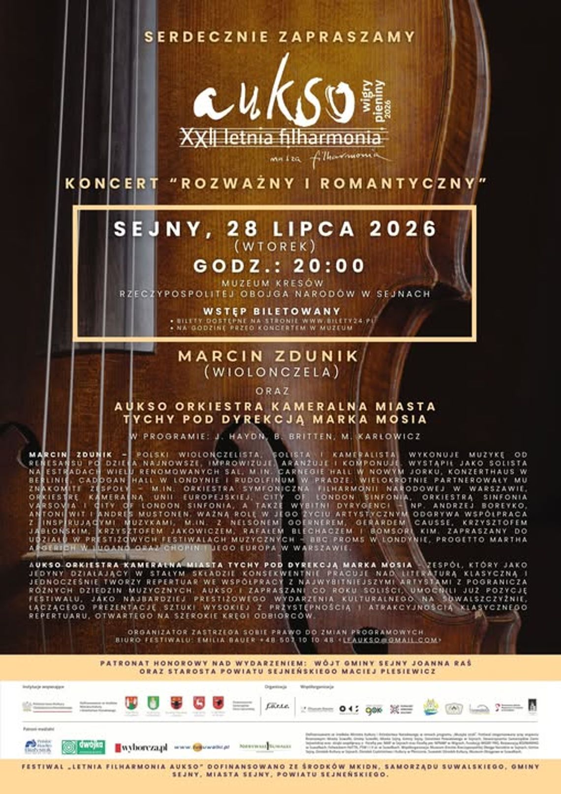 Koncert „Rozważny i romantyczny” w Sejnach. Marcin Zdunik i AUKSO wystąpią w Muzeum Kresów Koncert „Rozważny i romantyczny” w Sejnach. Marcin Zdunik i AUKSO wystąpią w Muzeum Kresów