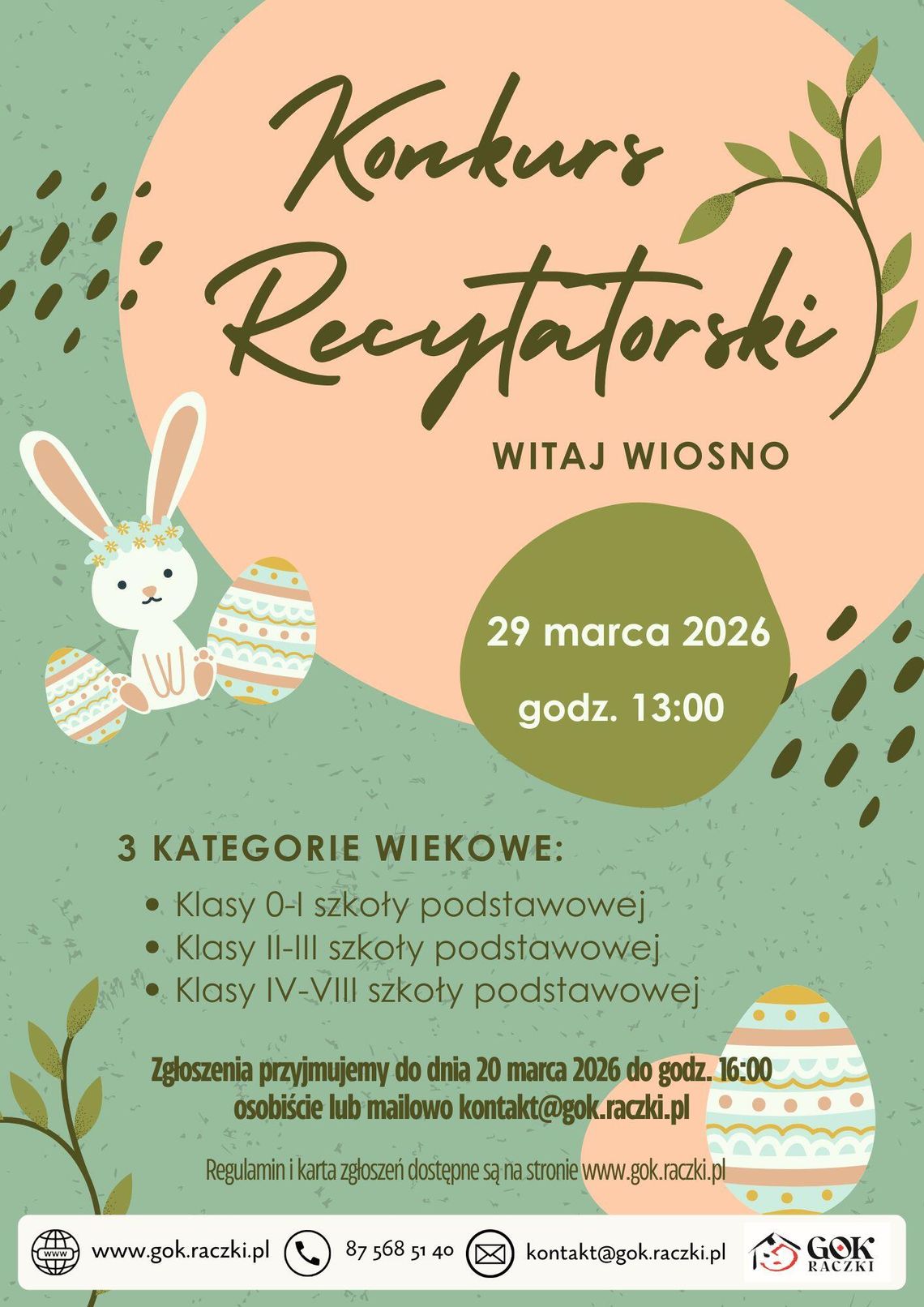 Konkurs recytatorski „Witaj Wiosno” w Raczkach. Zgłoszenia do 20 marca 🌿📖