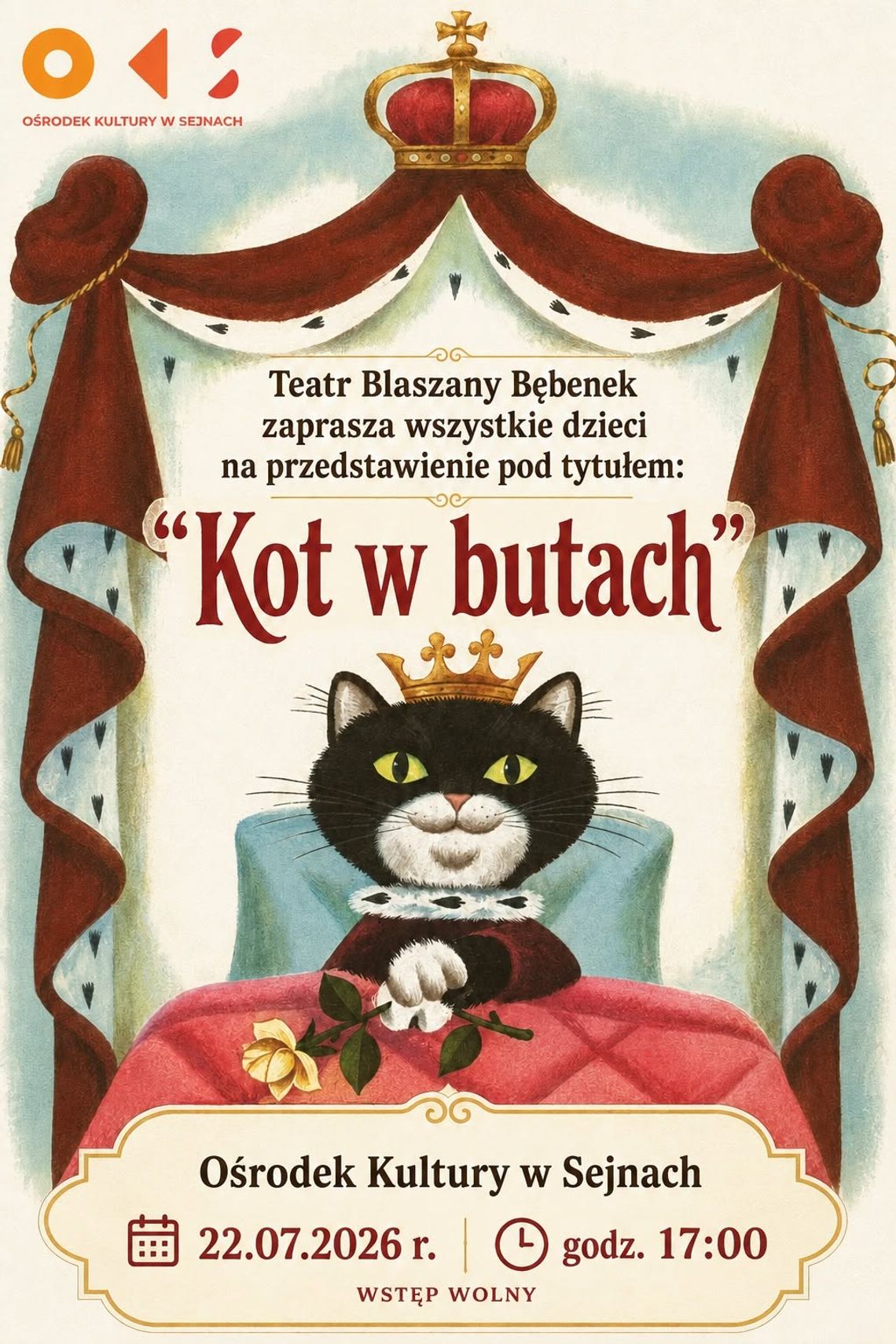 "Kot w butach" już jutro w Sejnach. Bezpłatny spektakl dla najmłodszych "Kot w butach" już jutro w Sejnach. Bezpłatny spektakl dla najmłodszych