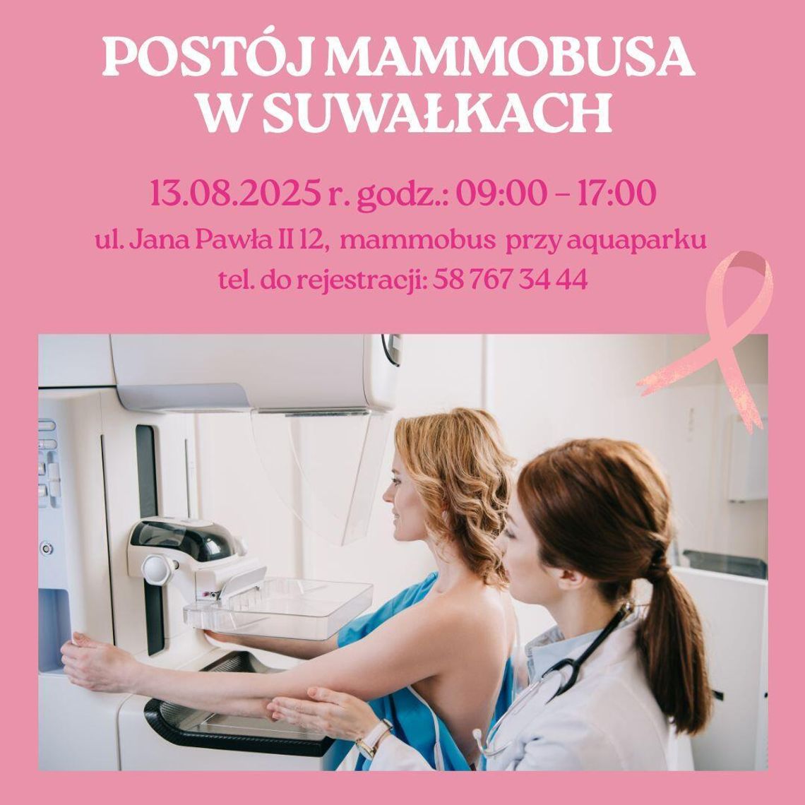 🩺 Mammobus ponownie w Suwałkach! Zadbaj o swoje zdrowie – bezpłatna mammografia już 13 sierpnia 🩷
