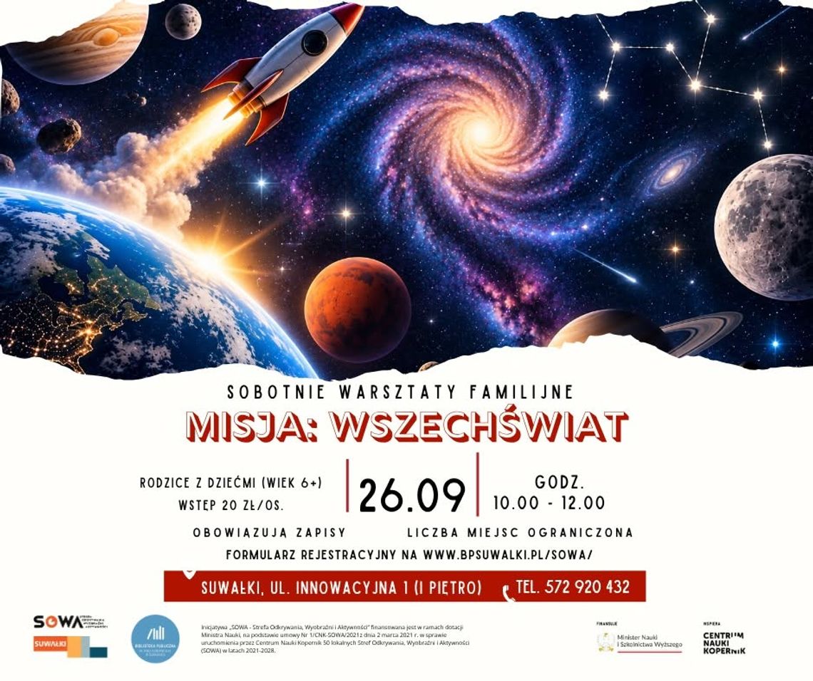 „Misja: Wszechświat” w SOWA Suwałki. Familijne warsztaty pełne eksperymentów „Misja: Wszechświat” w SOWA Suwałki. Familijne warsztaty pełne eksperymentów
