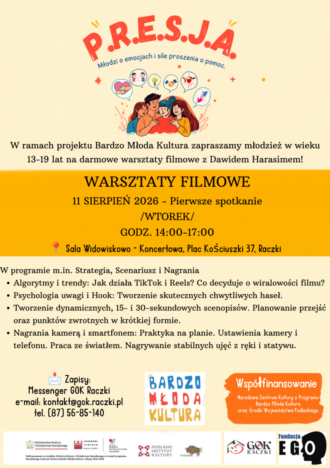 Młodzi mieszkańcy Raczek stworzą własne filmy. Ruszają warsztaty filmowe w ramach projektu „Bardzo Młoda Kultura” Młodzi mieszkańcy Raczek stworzą własne filmy. Ruszają warsztaty filmowe w ramach projektu „Bardzo Młoda Kultura”