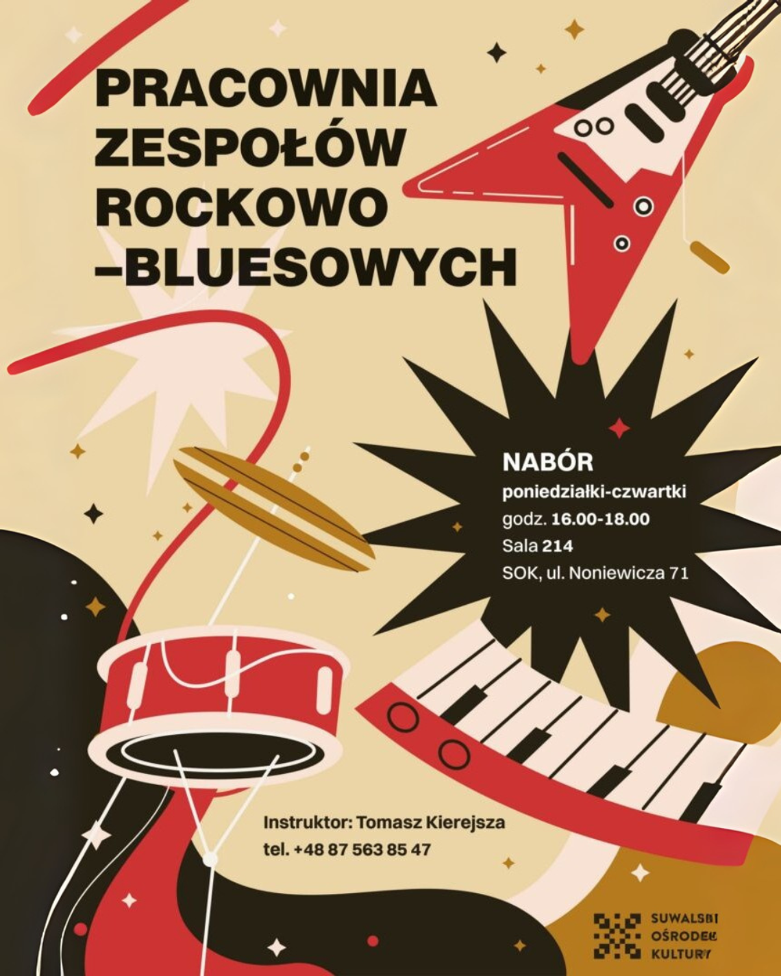 🎸 Nabór do Pracowni Zespołów Rockowo-Bluesowych w SOK – poprowadzi Tomasz Kierejsza 🎶