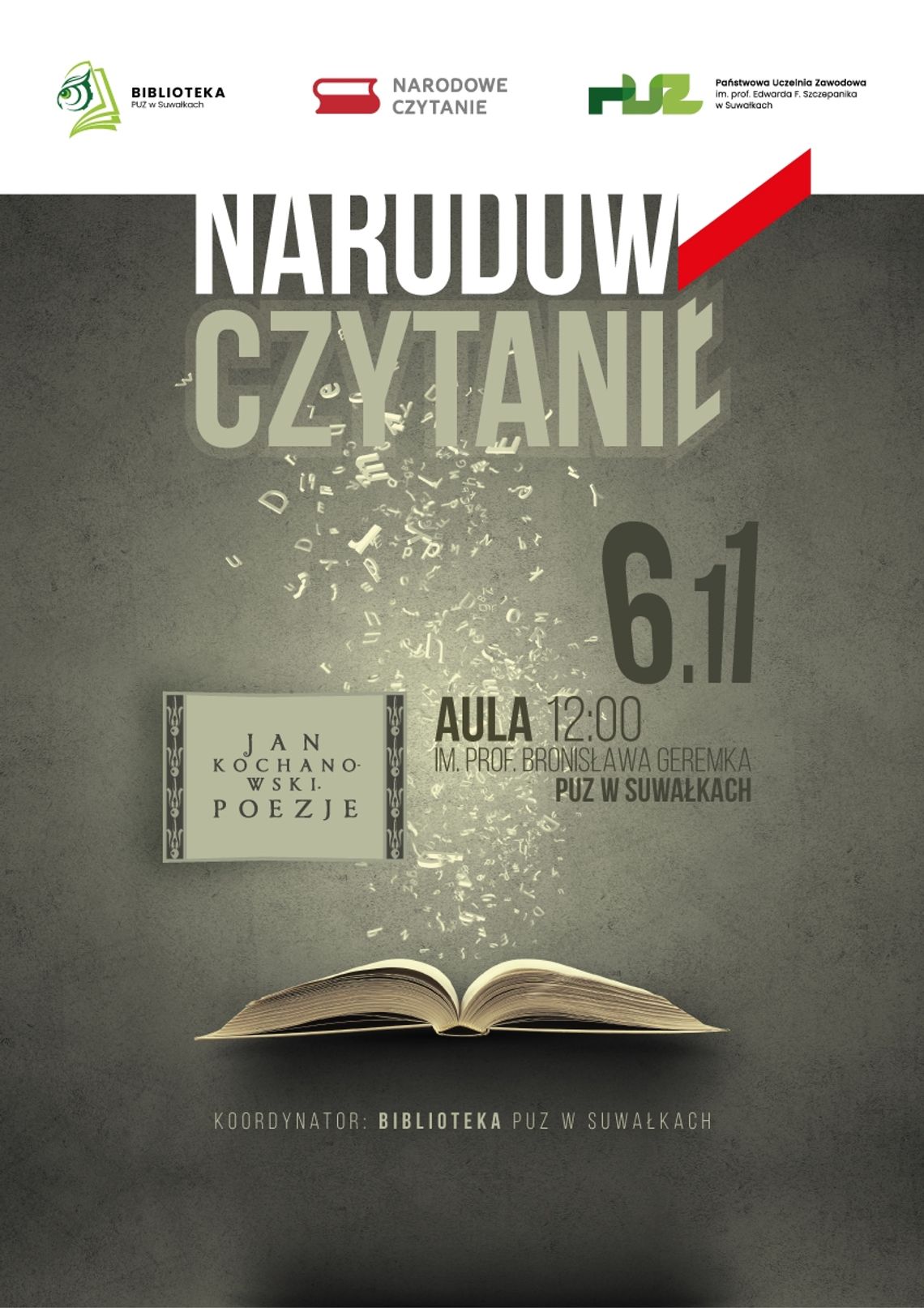 Narodowe Czytanie w Suwałkach – twórczość Jana Kochanowskiego zabrzmi w auli PUZ Narodowe Czytanie w Suwałkach – twórczość Jana Kochanowskiego zabrzmi w auli PUZ