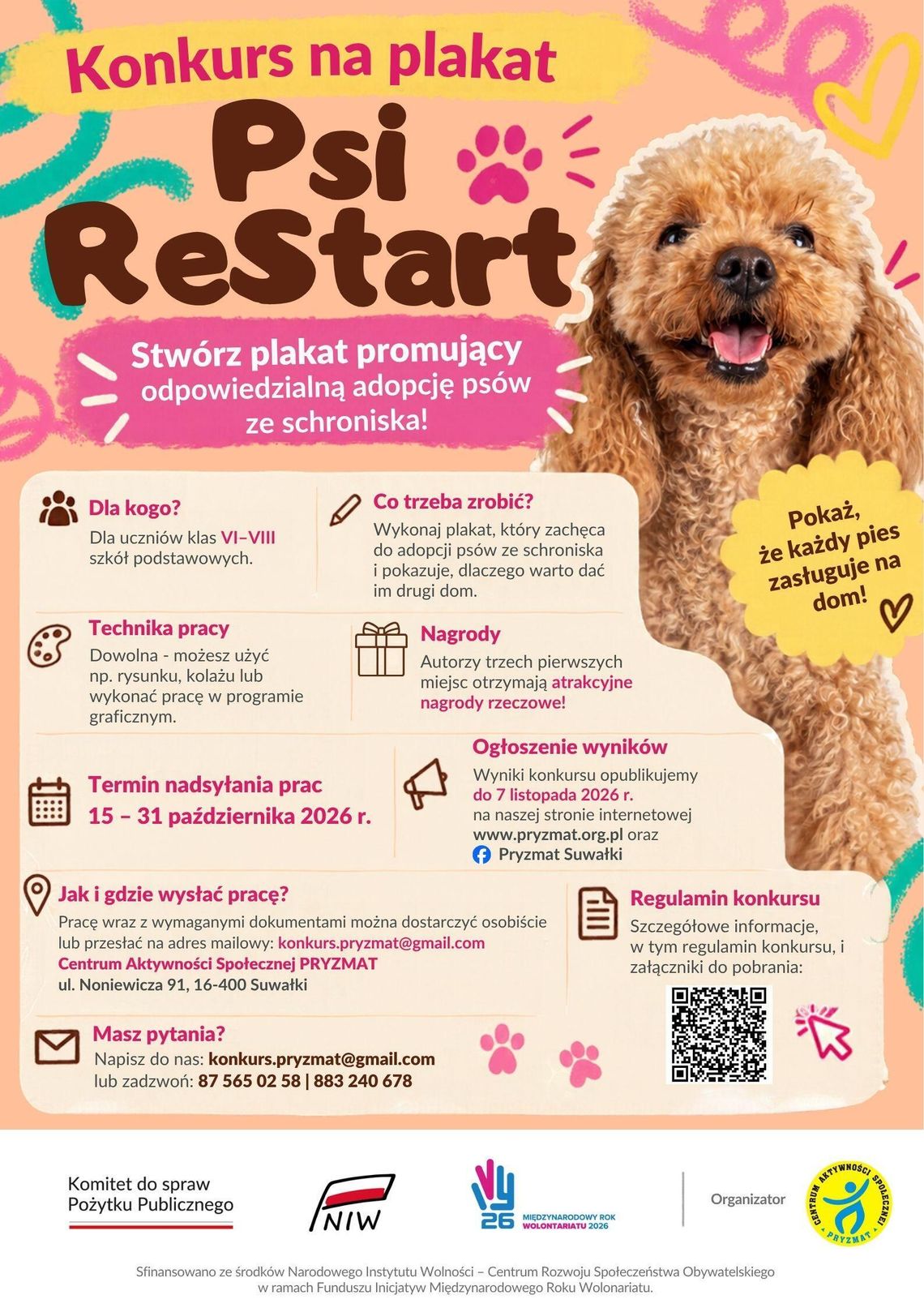 Narysuj plakat i pomóż psom znaleźć dom. Konkurs „Psi ReStart” dla uczniów z Suwałk Narysuj plakat i pomóż psom znaleźć dom. Konkurs „Psi ReStart” dla uczniów z Suwałk