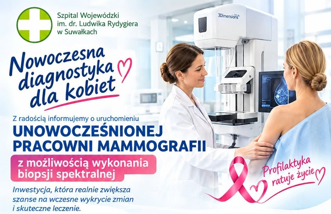Nowoczesna pracownia mammografii działa w suwalskim szpitalu. Krótszy czas oczekiwania na badanie Nowoczesna pracownia mammografii działa w suwalskim szpitalu. Krótszy czas oczekiwania na badanie
