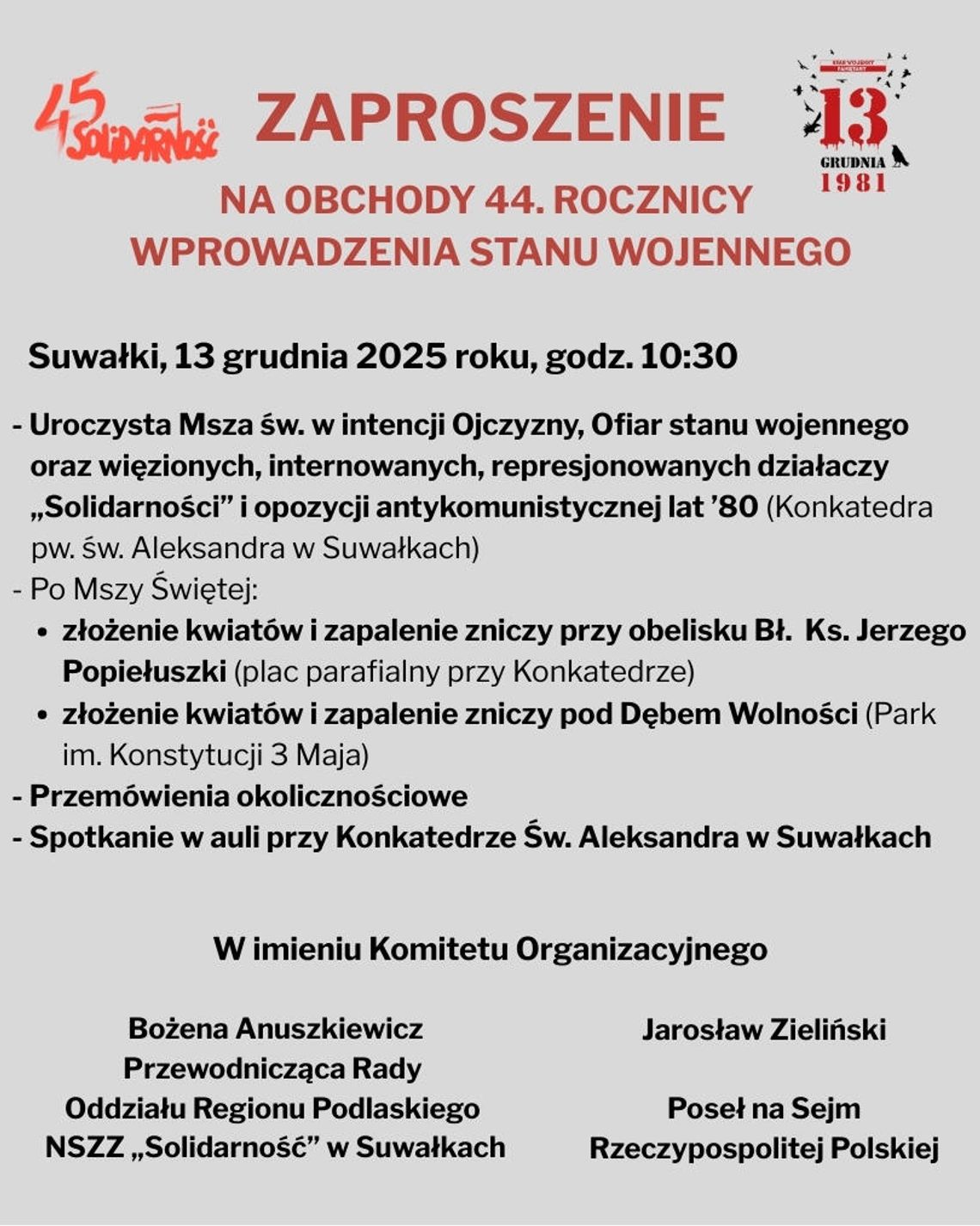 Obchody 44. rocznicy wprowadzenia stanu wojennego w Suwałkach